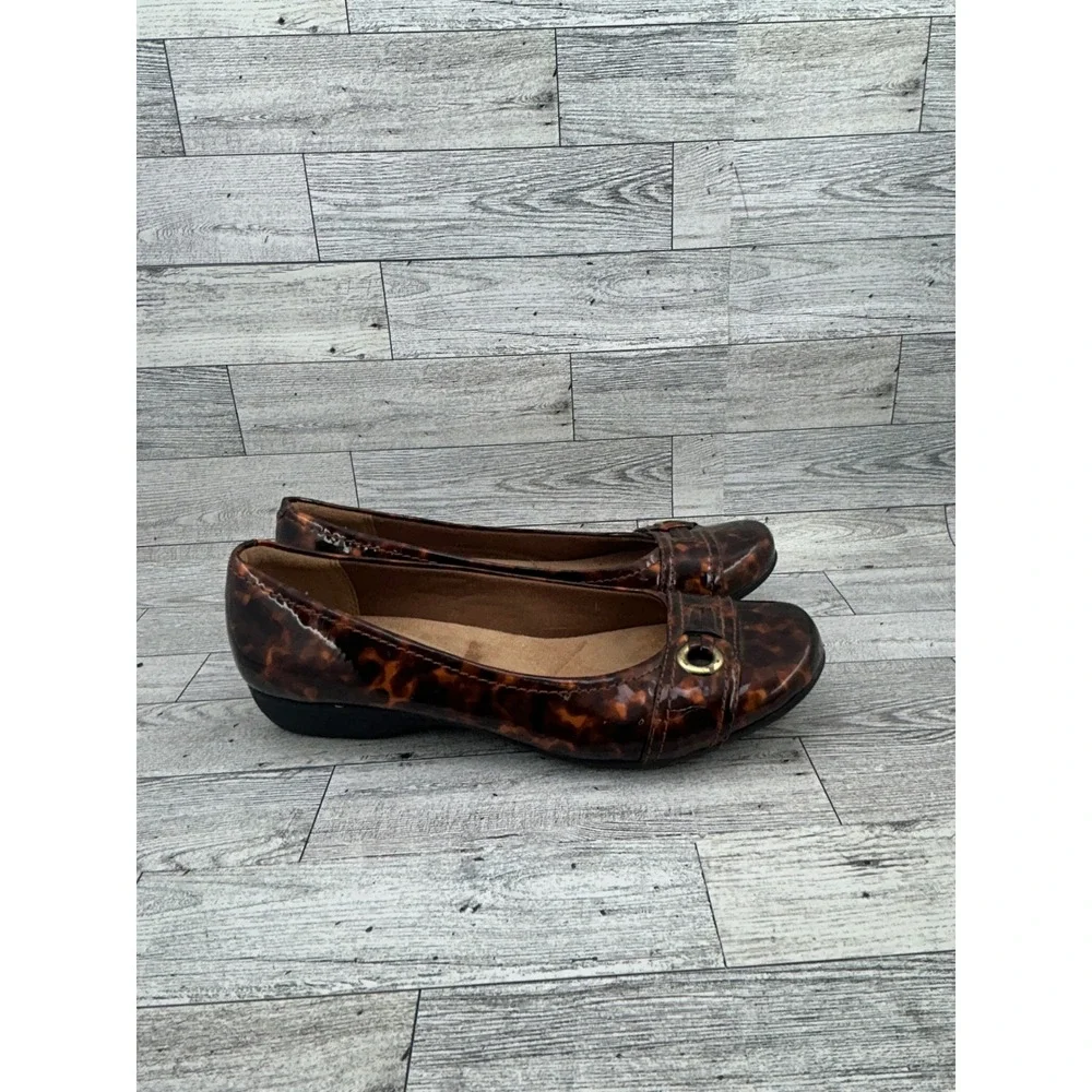 Clarks Collection Tortoiseshell Patent Leather Ballet Flats Women's‎ Size 8.5 M